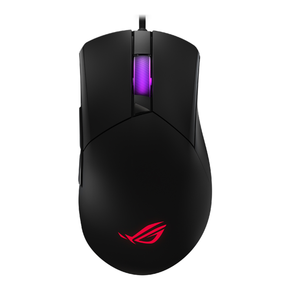 ภาพสินค้าจริง ASUS ROG Gladius III Core สีดำมุมบนตรงบนพื้นหลังขาว