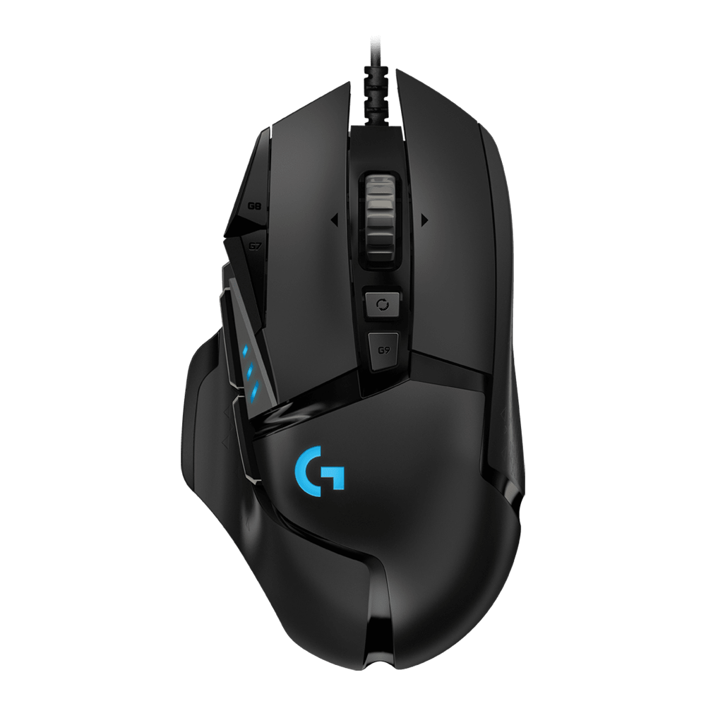 ภาพสินค้าจริง Logitech G502 HERO สีดำมุมบนตรงบนพื้นหลังขาว